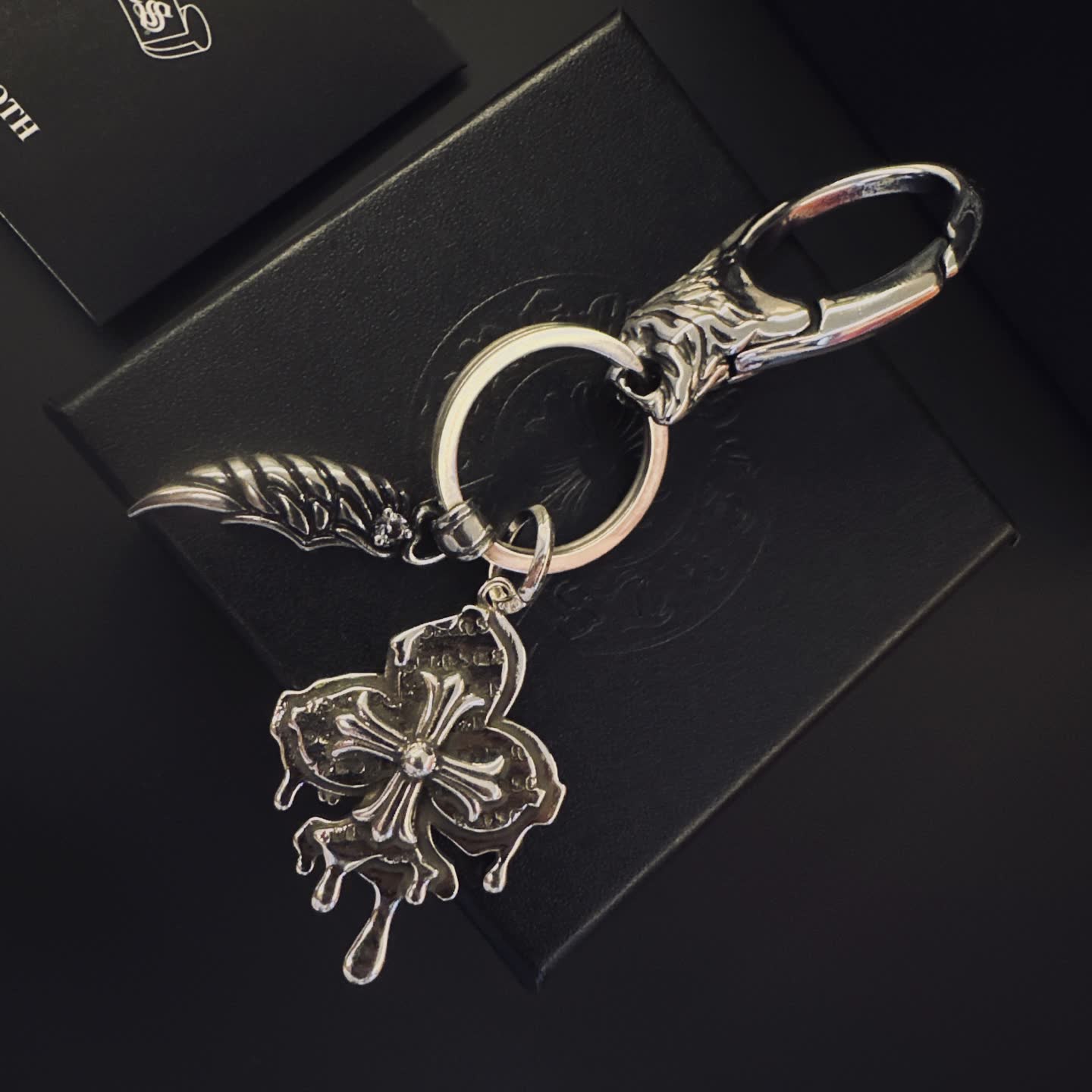 Chrome Hearts Silver Keychain with Wing and Butterfly Charms